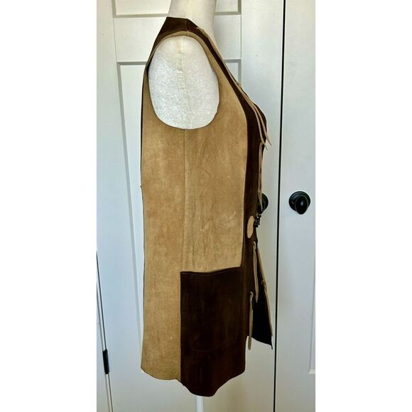VINTAGE 60's EXCELSIOR Genuine Leather Spain Vest w Tassels Brown Tan Size Med - Picture 2 of 15